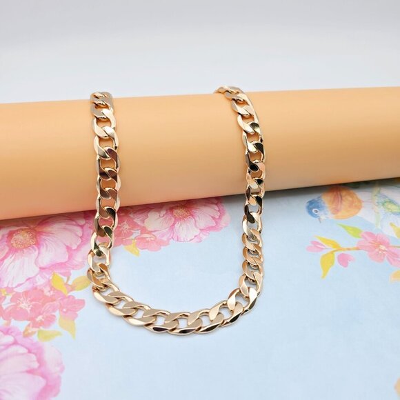 Rose Gold Cuban Link Chain Necklace for Men & Women, 23.6 Inch Length, XPNL0076 - Picture 1 of 12